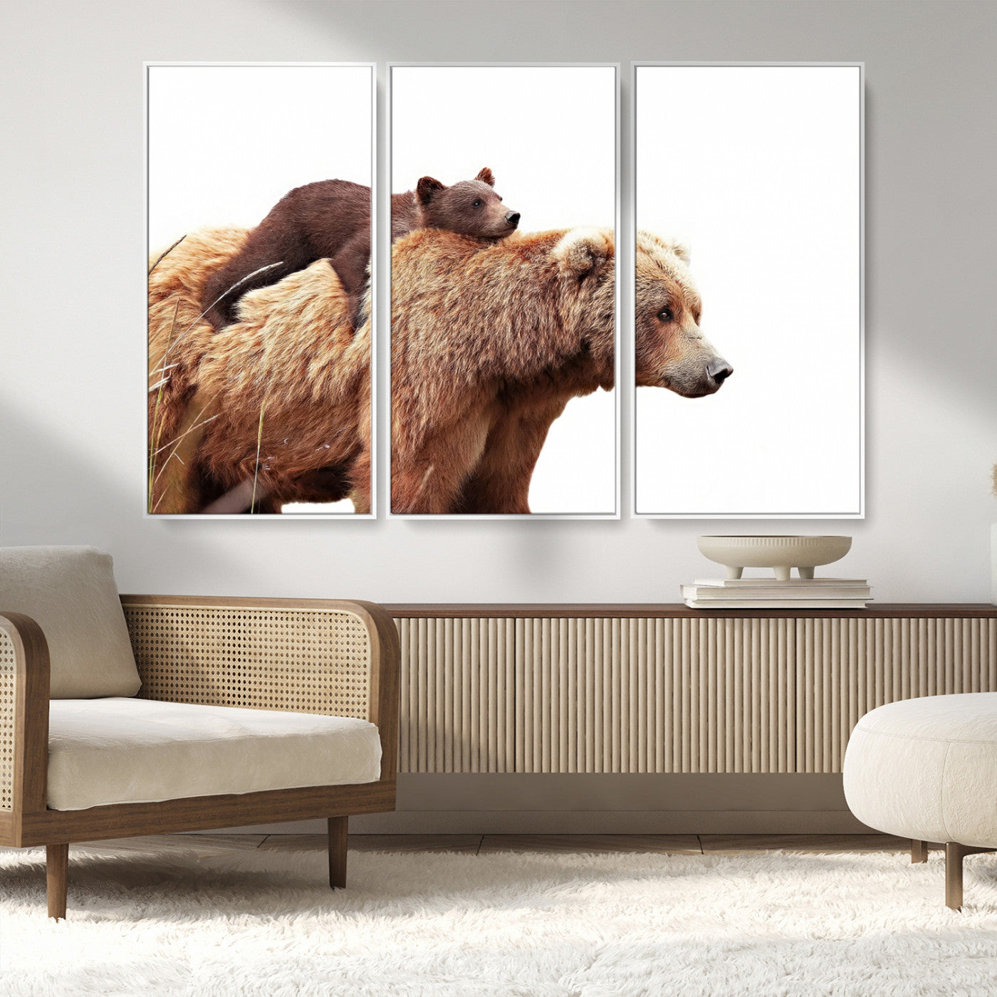 MGV-FC-48X32-3P - Mother and Baby Bear Canvas Wall Art - Adorable Wildlife Animal Print, Cozy Rustic Decor for Living Room,