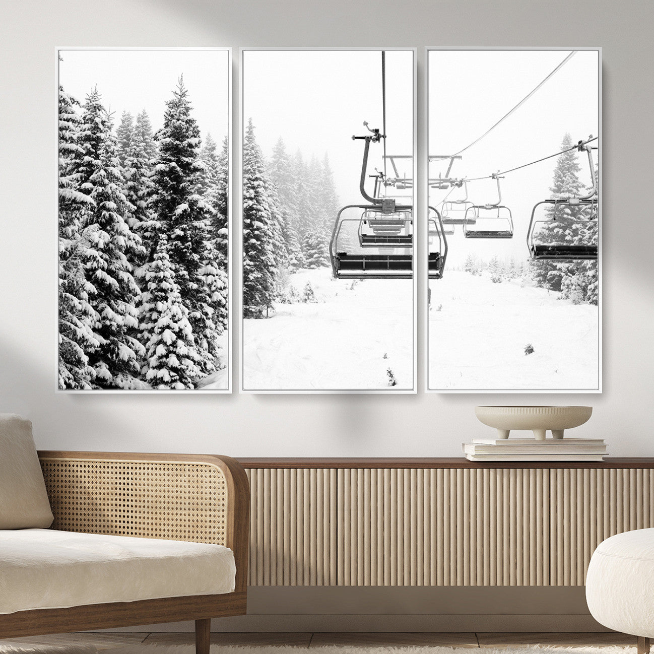 70609-MGV-CV-36X24 - Winter Forest Wall Art Canvas Print, Framed Snowy Forest Art Picture Print, Winter Ski Lift Perfect