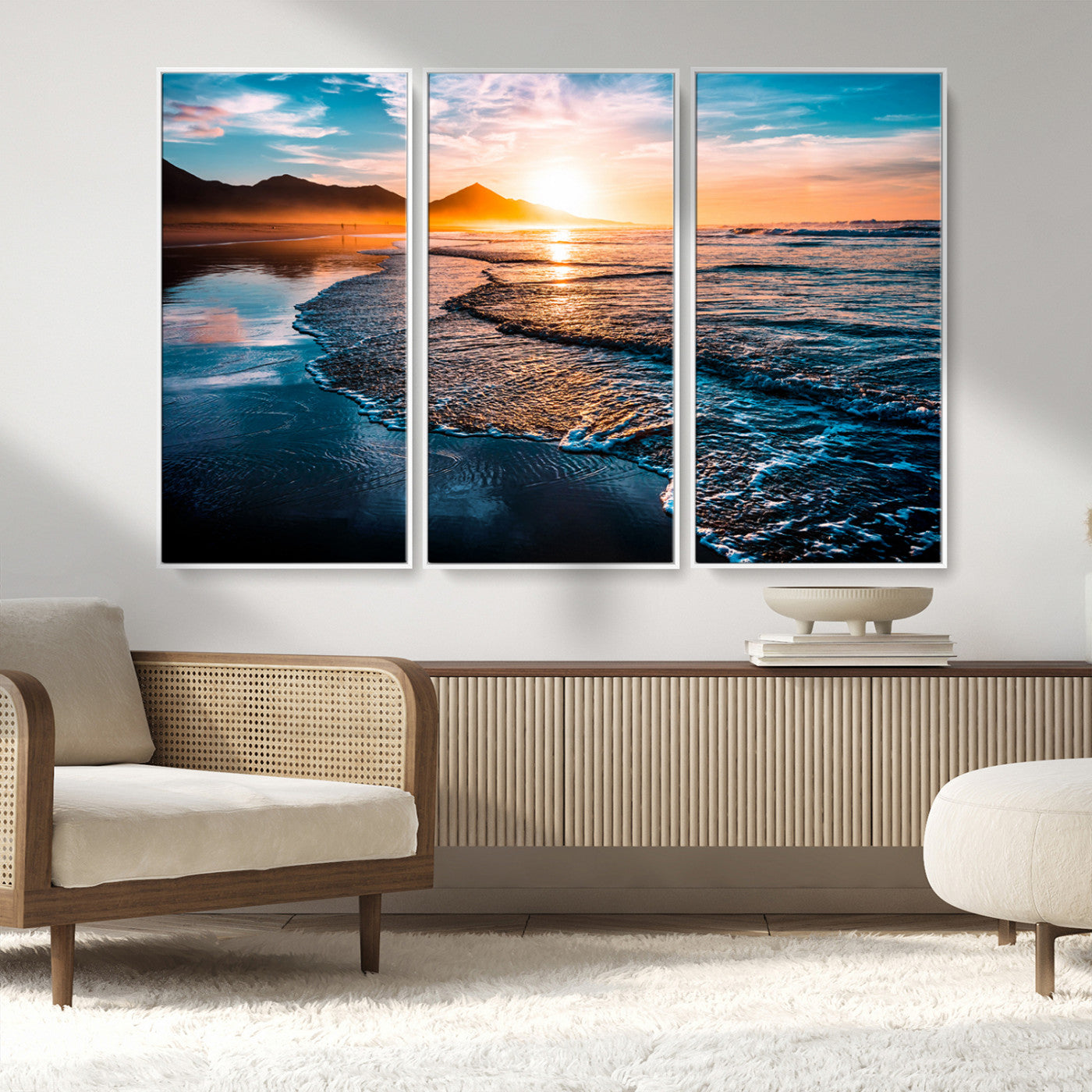 MGV-FC-48X32-3P - Beach Ocean Sunset on the Sea Wall Art Canvas, Beach Ocean Sunset Canvas Print