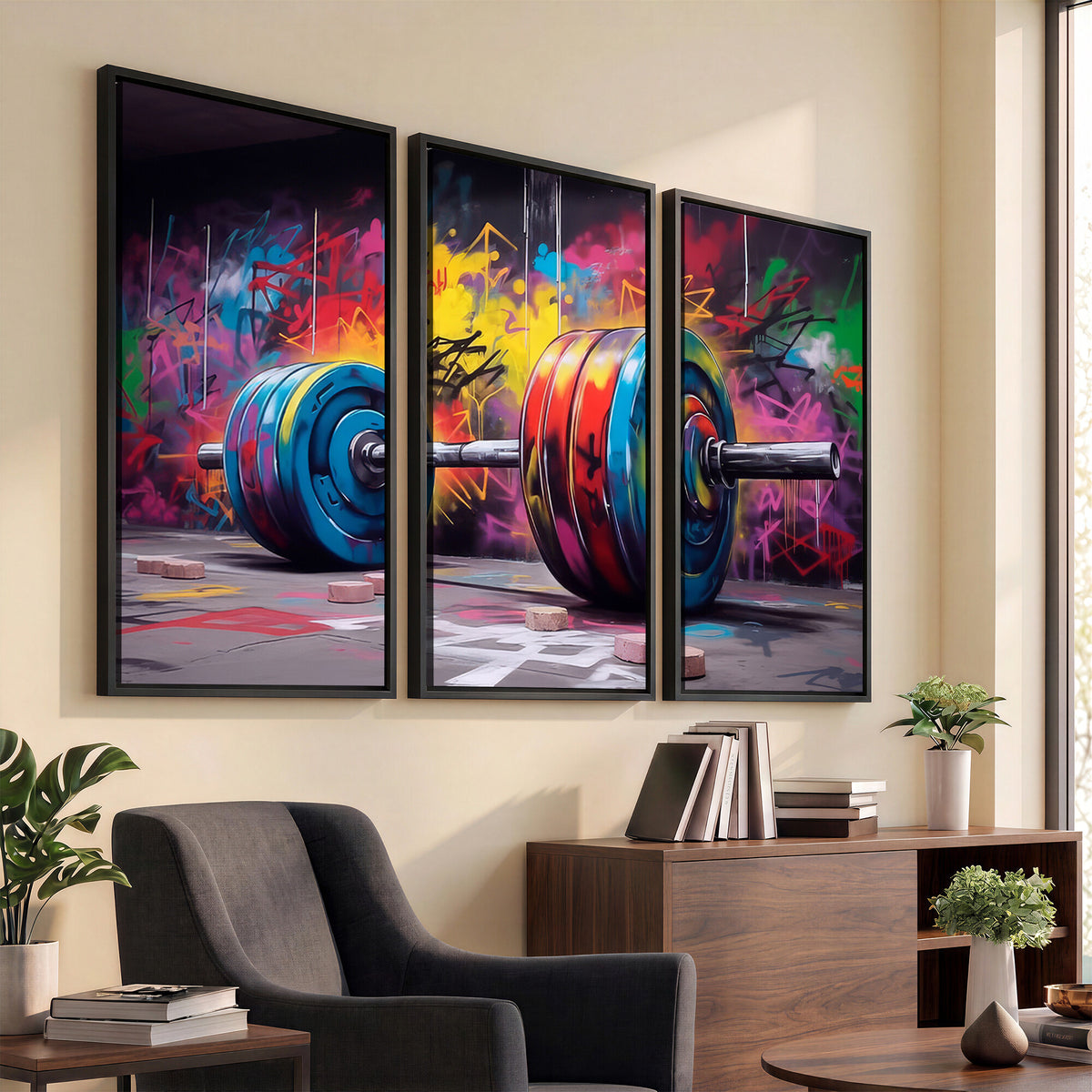 13549-MGV-CV-36X24 - Abstract Graffiti Barbell Canvas Wall Art | Urban Fitness Meets Bold Street Art