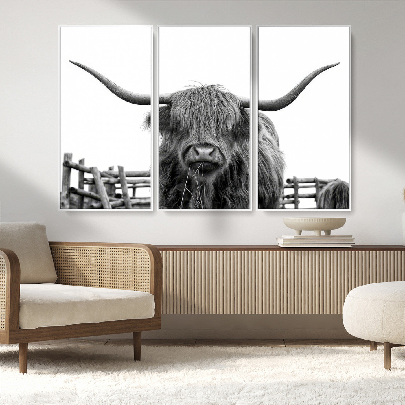 58188-MGV-FC-48X32-3P_White-Longhorn Canvas Print, Bighorn Cow Wall Art Canvas Print