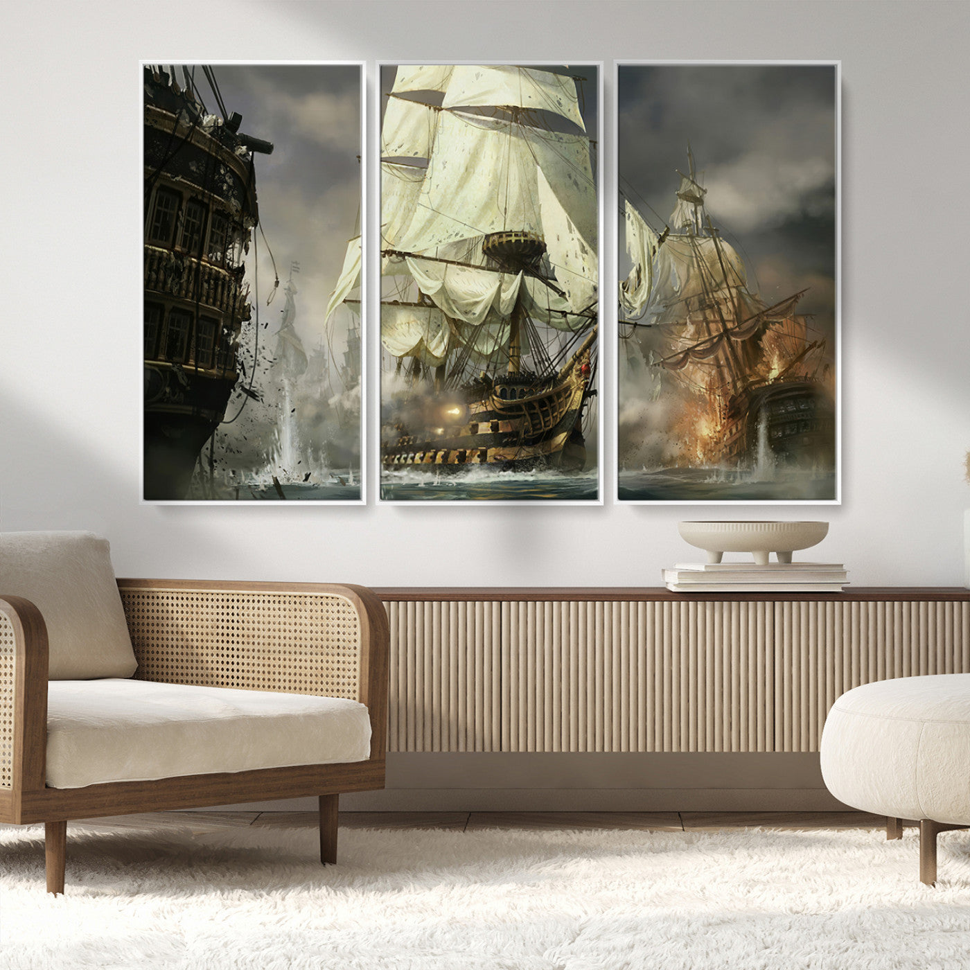 MGV-FC-48X32-3P - Pirate Ship War Wall Art Canvas Print