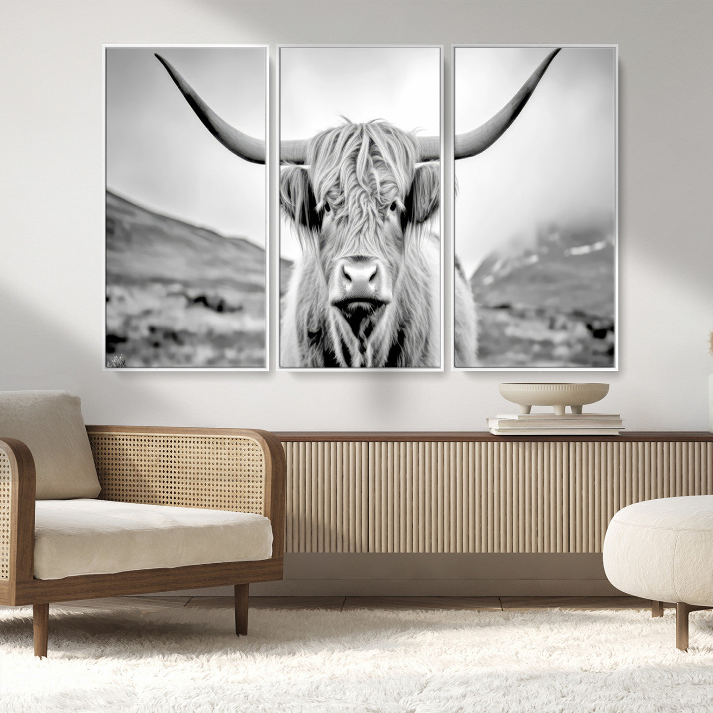 MGV-FC-48X32-3P - Scottish Cow Wall Art Canvas Print