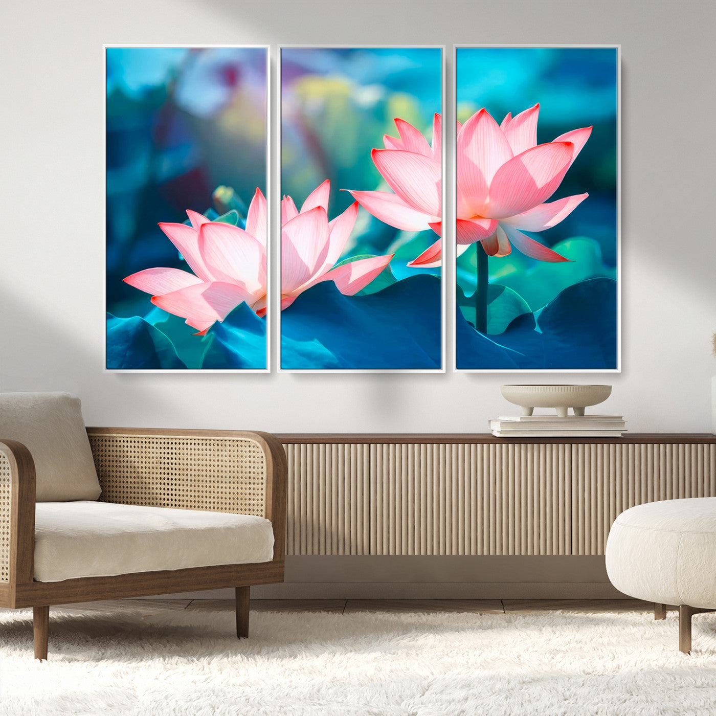 MGV-FC-48X32-3P - Pink Lotus Flower Canvas Wall Art | Vibrant Floral Wall Decor for Living Room, Office, or Bedroom | Large Botanical Art