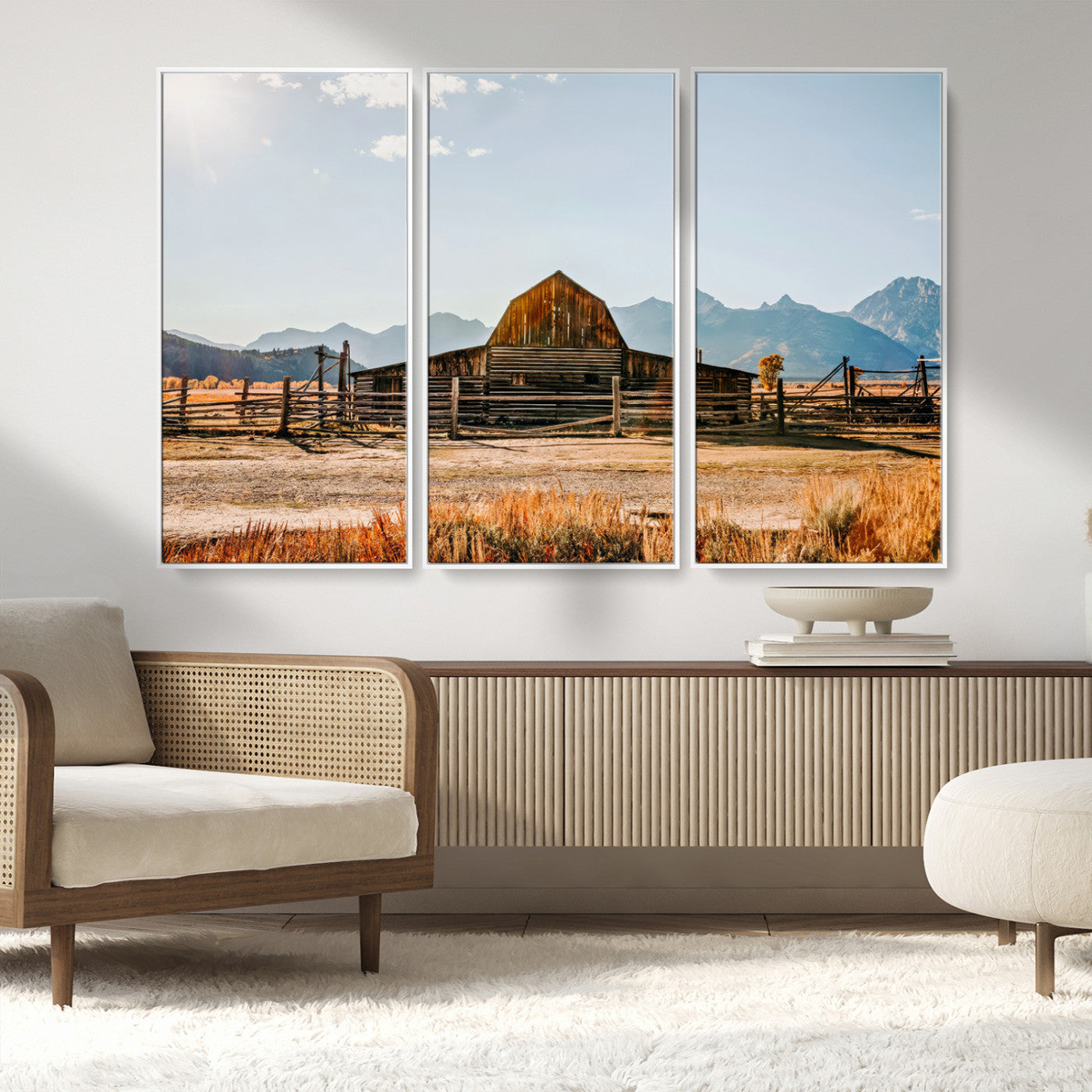 MGV-FC-48X32-3P - Vintage Old Barn Field Wall Art Canvas Print for Farmhouse Decor - Rustic Barn Wall Art Canvas Print