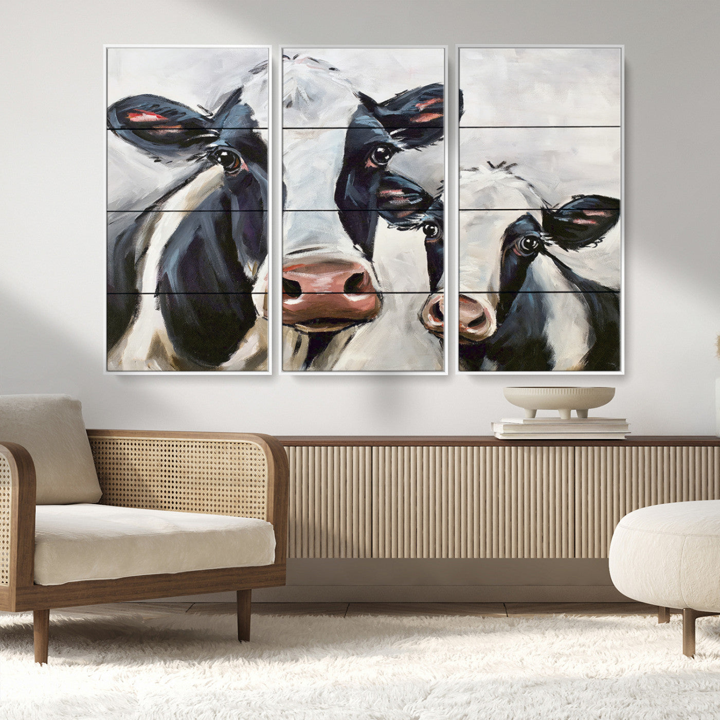 -Vintage Baby and Mom Cattle Wall Art Canvas Print