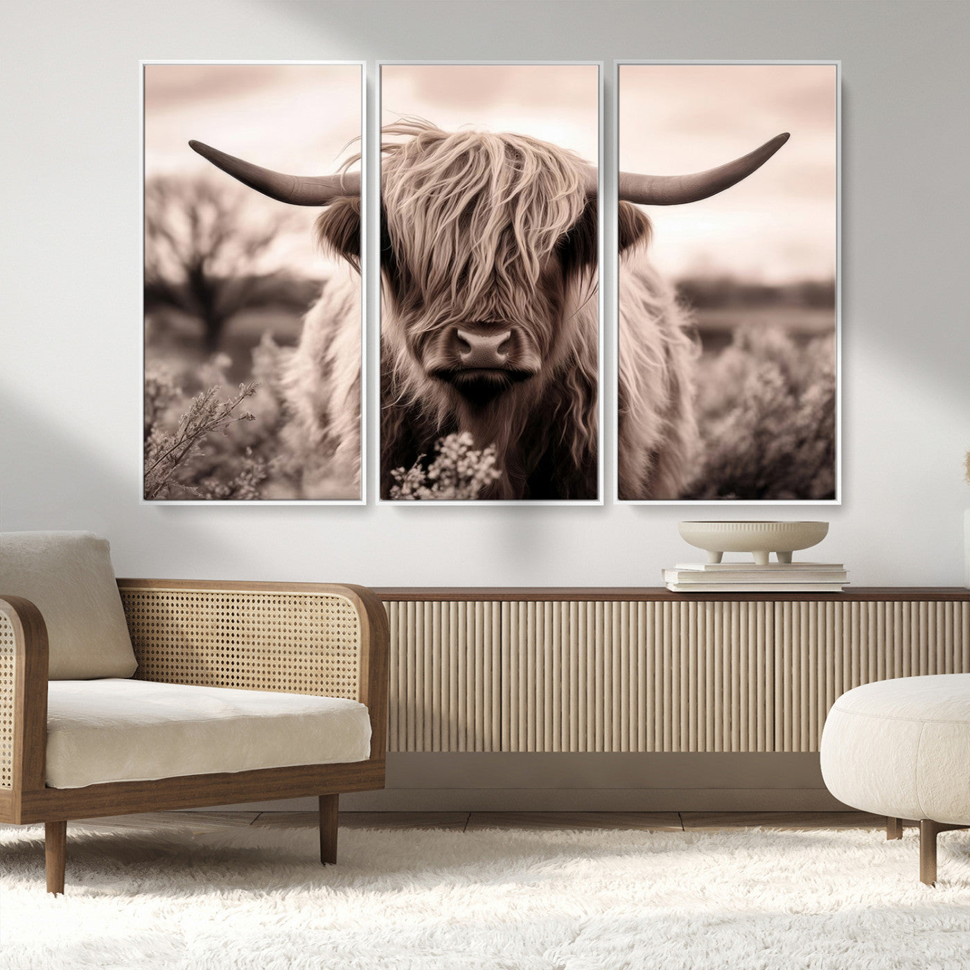 MGV-FC-48X32-3P - Scottish Cow Longhorn Wall Art Canvas Print
