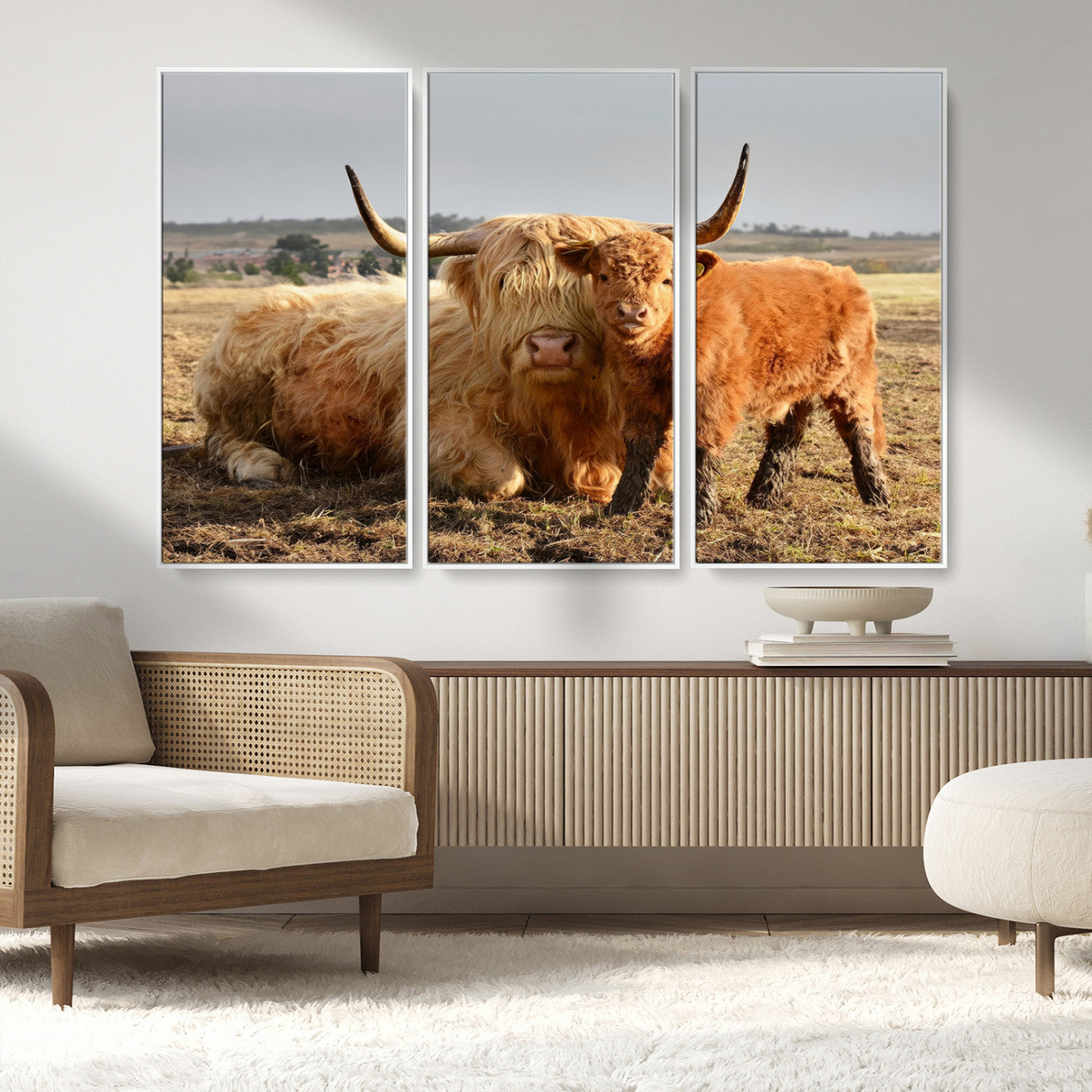 MGV-FC-48X32-3P - Highland Cow Canvas Wall Art Animal Print for Farm House Decor