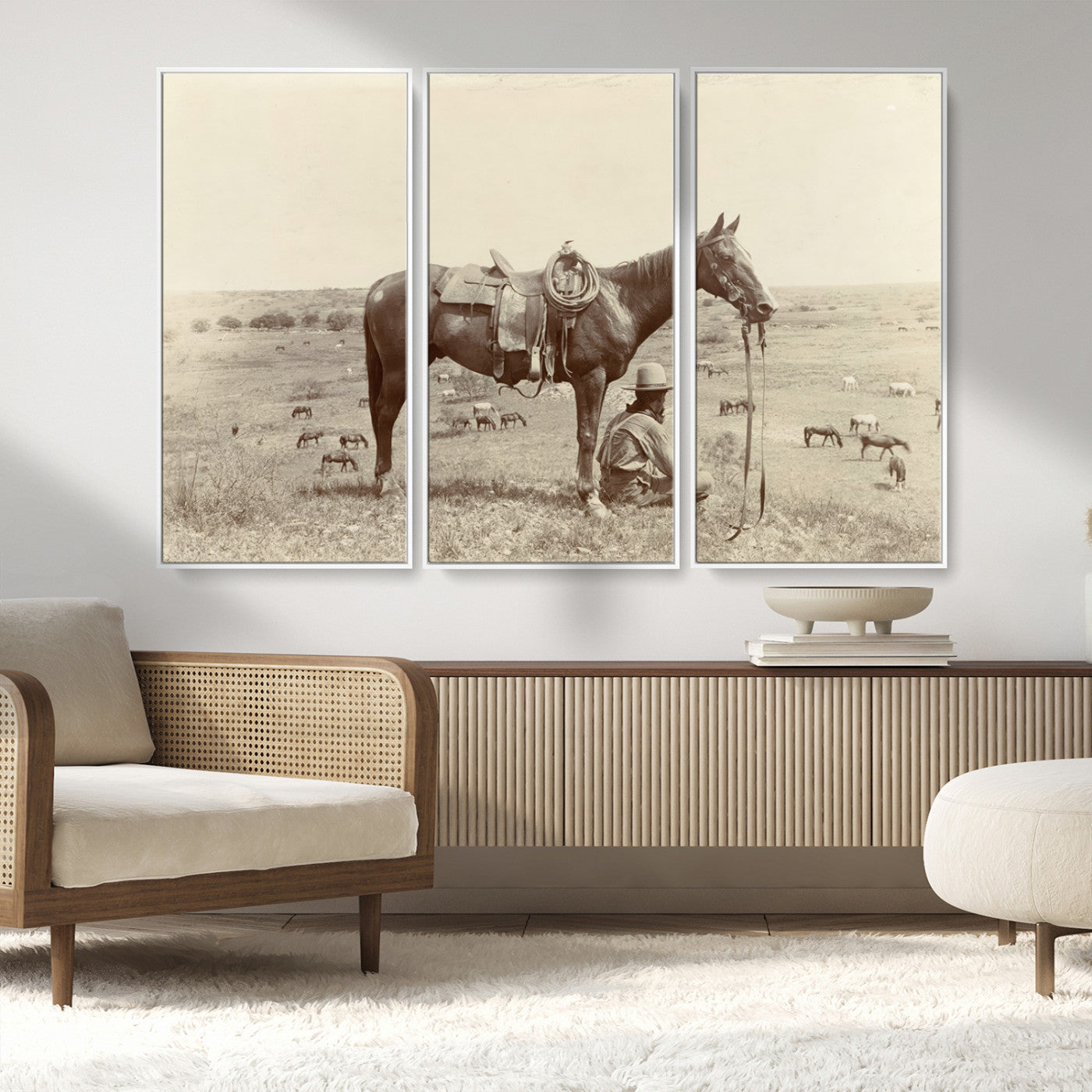 MGV-FC-48X32-3P - Cowboy Wall Art - Western Horse Canvas Print - Vintage Western Wall Art Canvas Print, Ready to Hang
