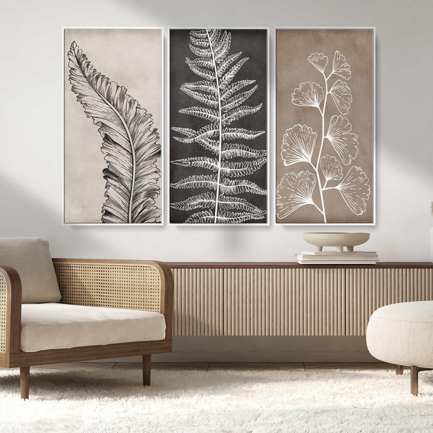 MGV-FC-48X32-3P - Minimalist Botanical Wall Art Canvas Print, Framed and Ready to Hang - Nature Art Print for Home