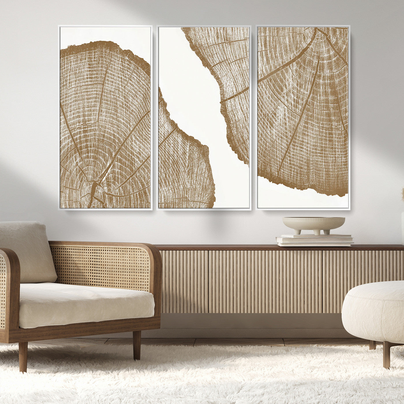 -Rustic Brown Tree Ring Wall Art Canvas Print – Framed and Ready to Hang – Elegant Nature-Inspired