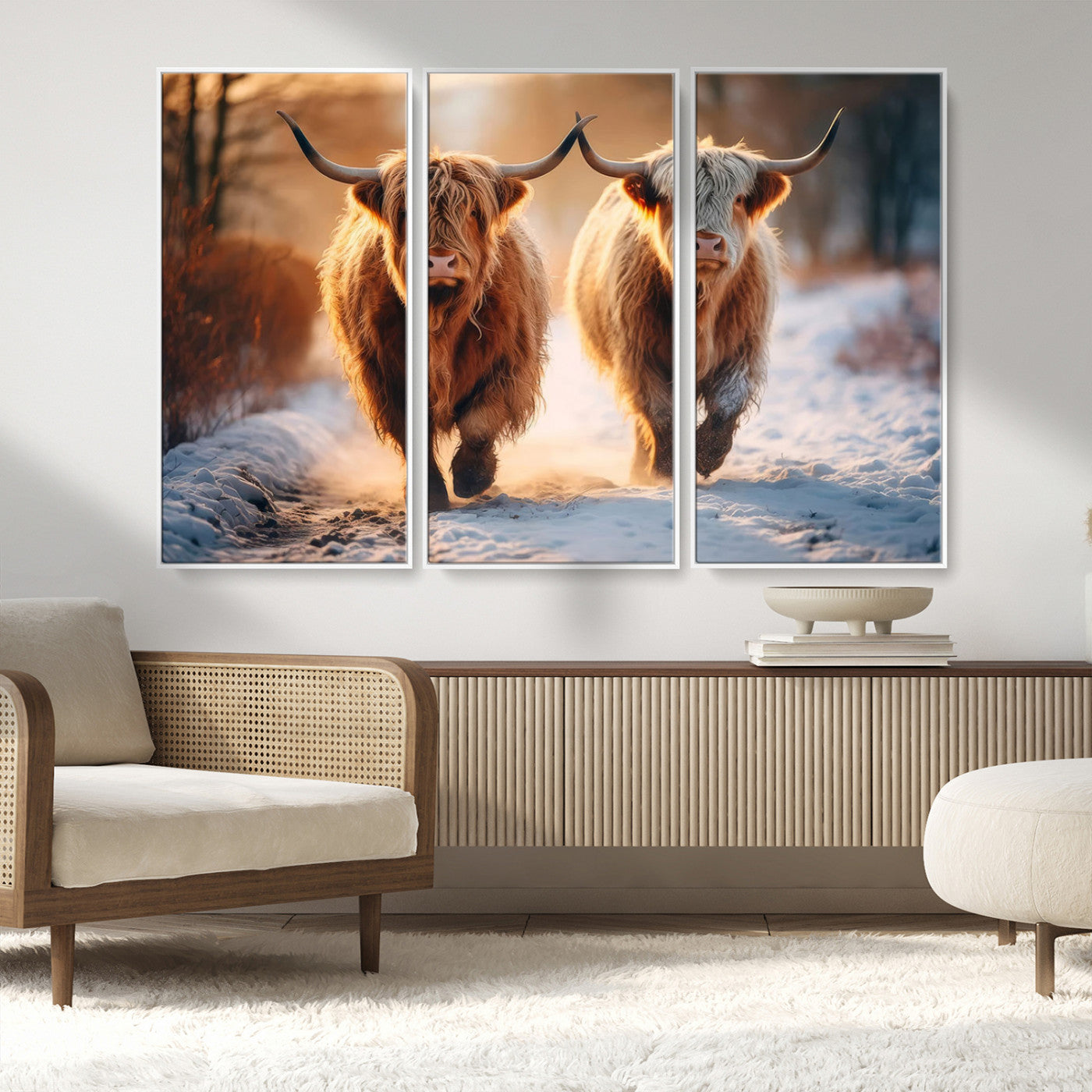 MGV-FC-48X32-3P - Scottish Highland Cow Horn Farm Wall Art Canvas Print