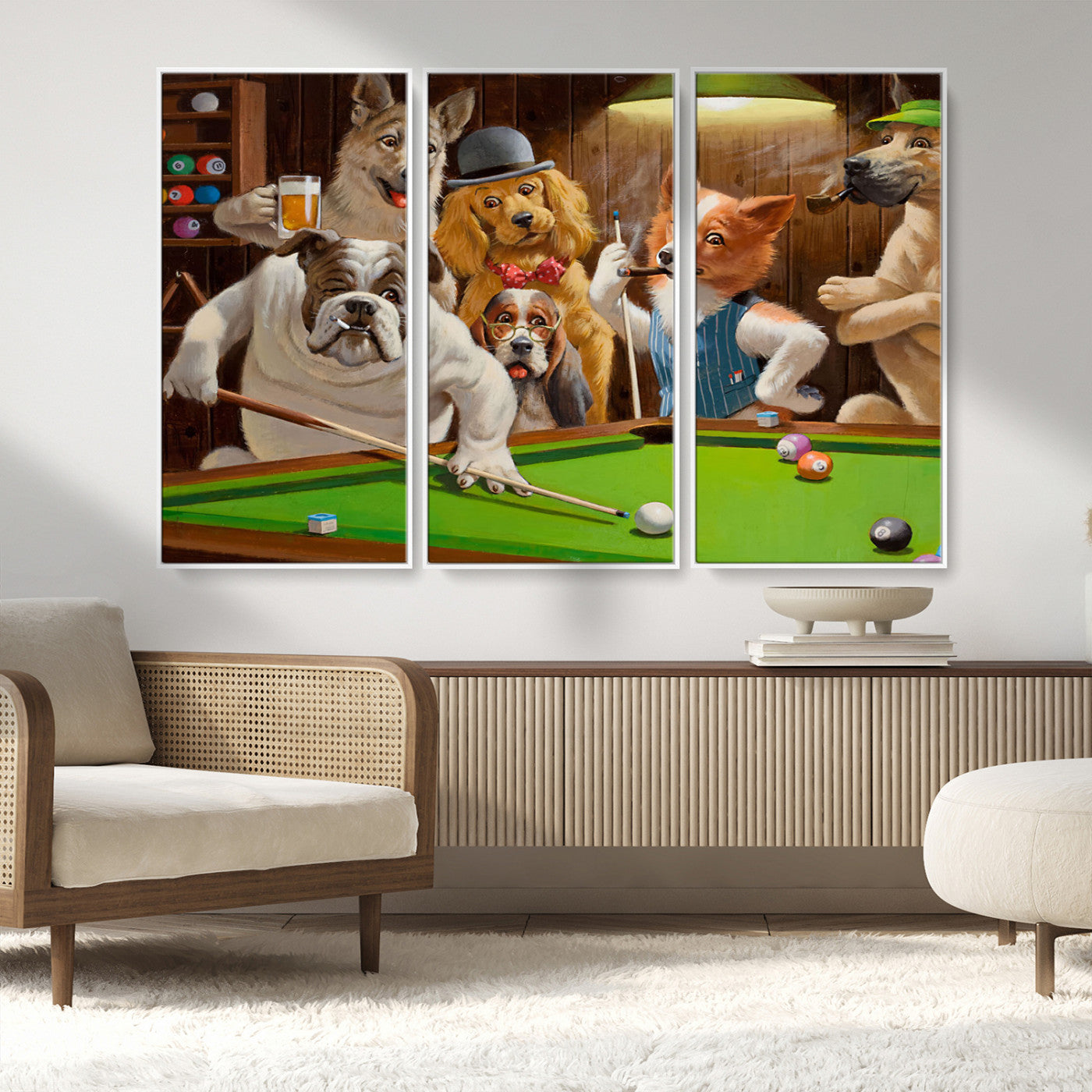 MGV-FC-48X32-3P - Dogs Playing Pool Canvas Wall Art Funny Gifts Dog Print