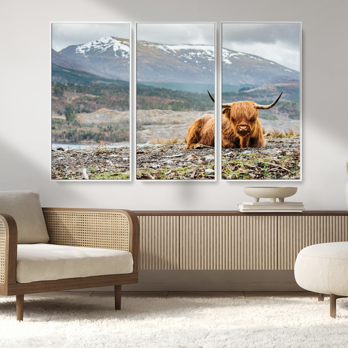 -Highland Cow Horn Farm Wall Art Canvas Print