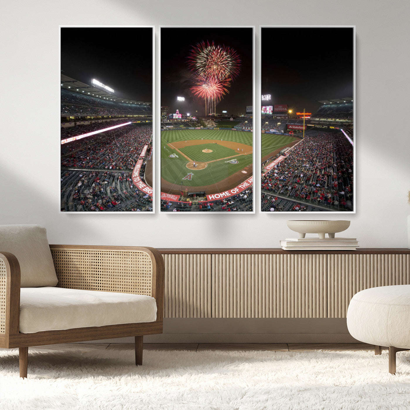 MGV-FC-48X32-3P - Fireworks at Angel Stadium – Los Angeles Angels Night Game Canvas Print, Framed, Ready to Hang