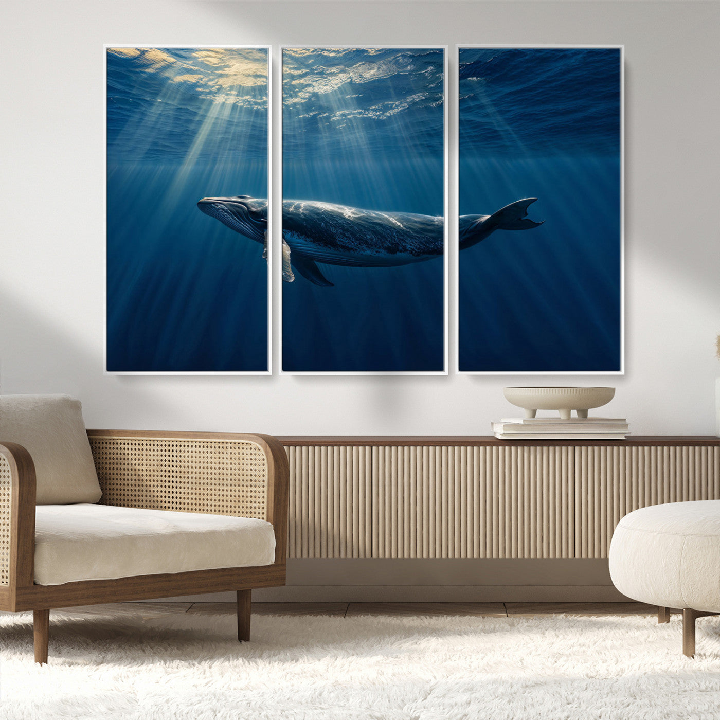 -Whale under Ocean Wall Art Canvas Print