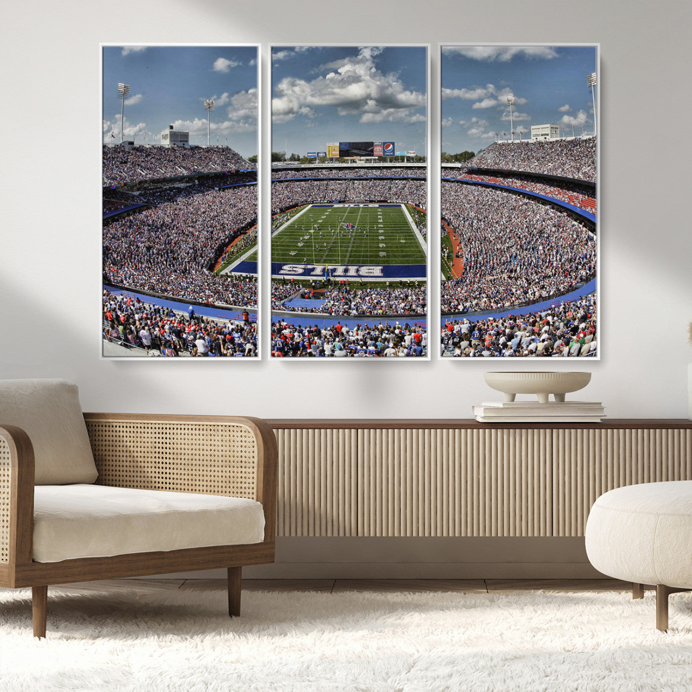 MGV-FC-48X32-3P - Buffalo Bills Highmark Stadium Wall Art Canvas Print - Bills Stadium Game Day Triple Canvas Wall Art - Buffalo Bills NFL Match