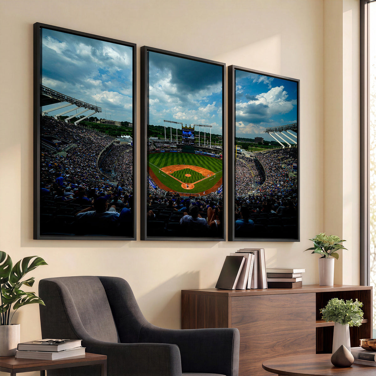 37127-MGV-CV-36X24 - 3-Panel Kauffman Stadium Wall Art Print | Large Kansas City Royals Baseball Canvas