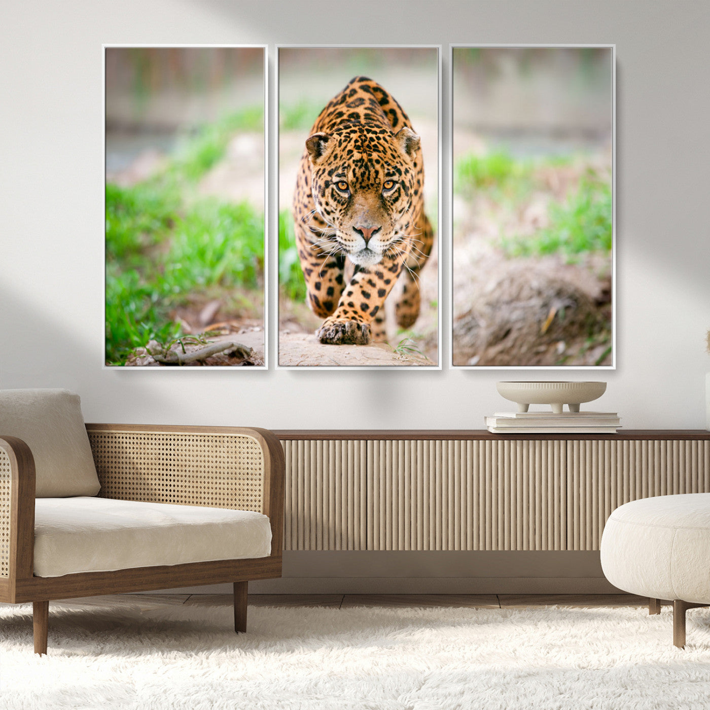 MGV-FC-48X32-3P - Leopard on the Prowl - Stunning Large Framed Canvas Wall Art for Living Room, Bedroom, or Office Décor, Vibrant Wildlife Print, Ready to Hang