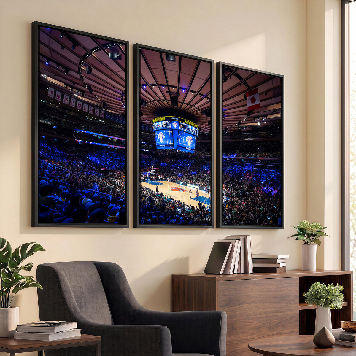 20491-MGV-CV-36X24 - Madison Square Garden Basketball Print Canvas, Basketball Game Triple Canvas Wall Art