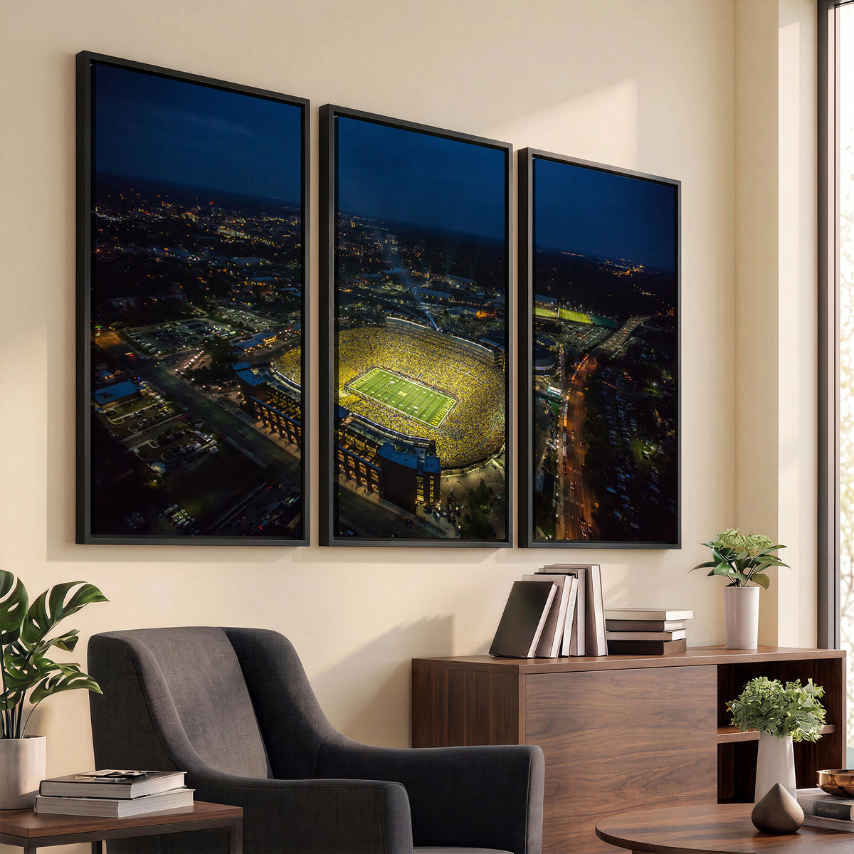 52519-MGV-CV-36X24 - Michigan Wolverines Football Team Print, Michigan Stadium Wall Art Canvas Print