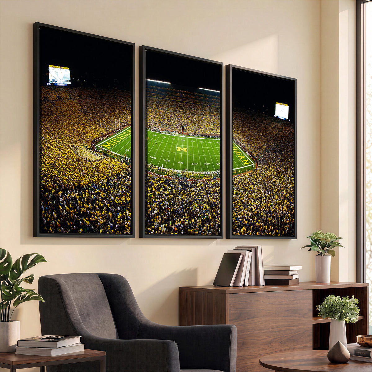 26166-MGV-CV-36X24 - Stadium in Michigan Wall Art Canvas Print, Framed American Football Stadium Art