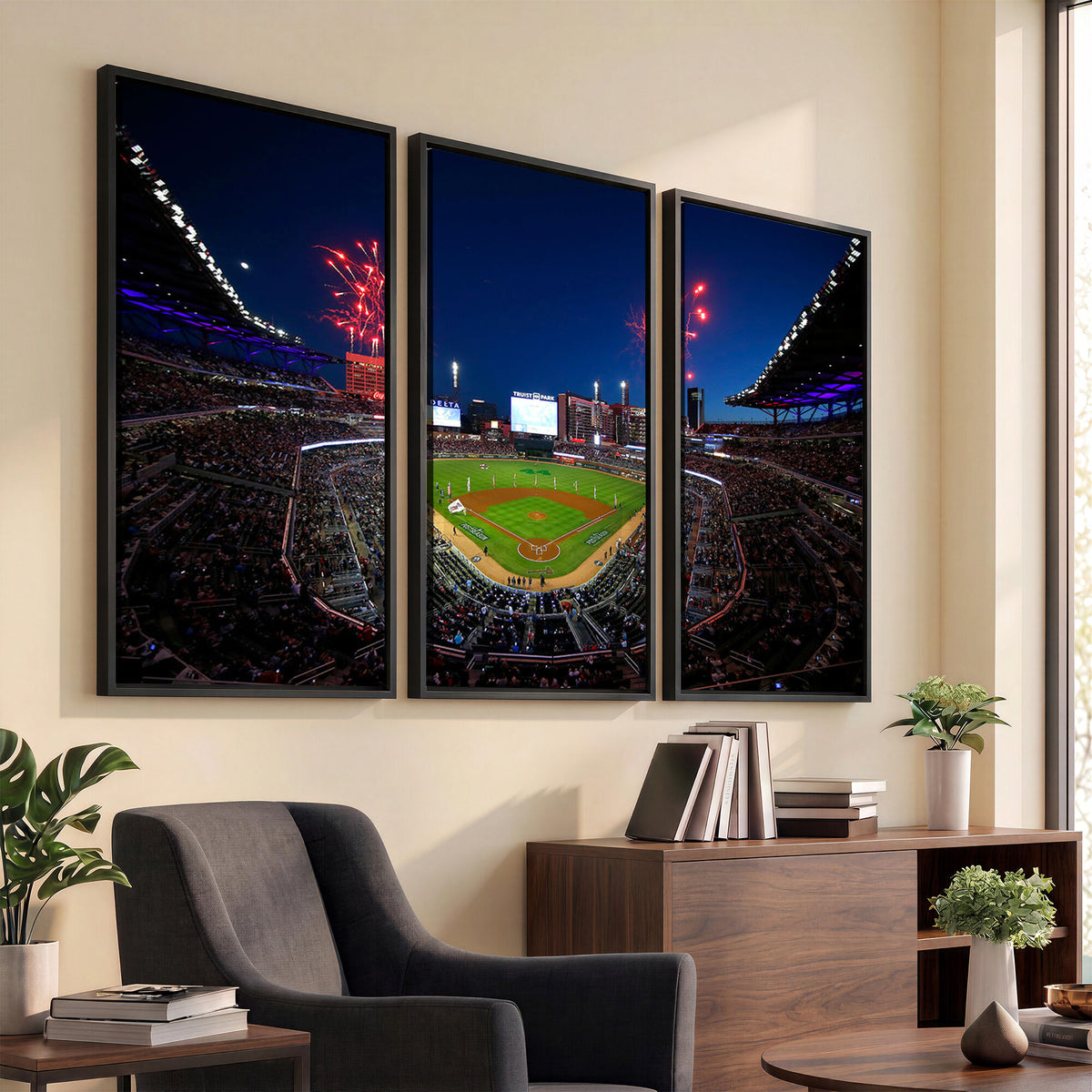 50582-MGV-CV-36X24 - Truist Park Atlanta Braves Baseball Stadium Wall Art Print | Large 3-Panel Canvas Print for Sports