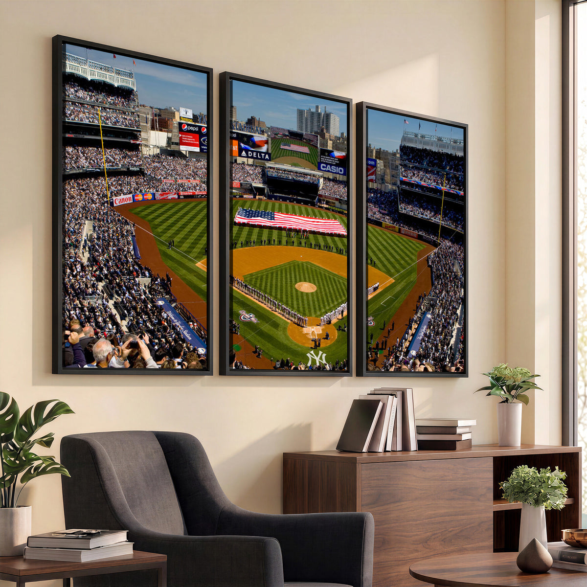 20879-MGV-CV-36X24 - Yankee Stadium New York Wall Art Print | 3-Panel Canvas Print of Yankees Baseball Stadium