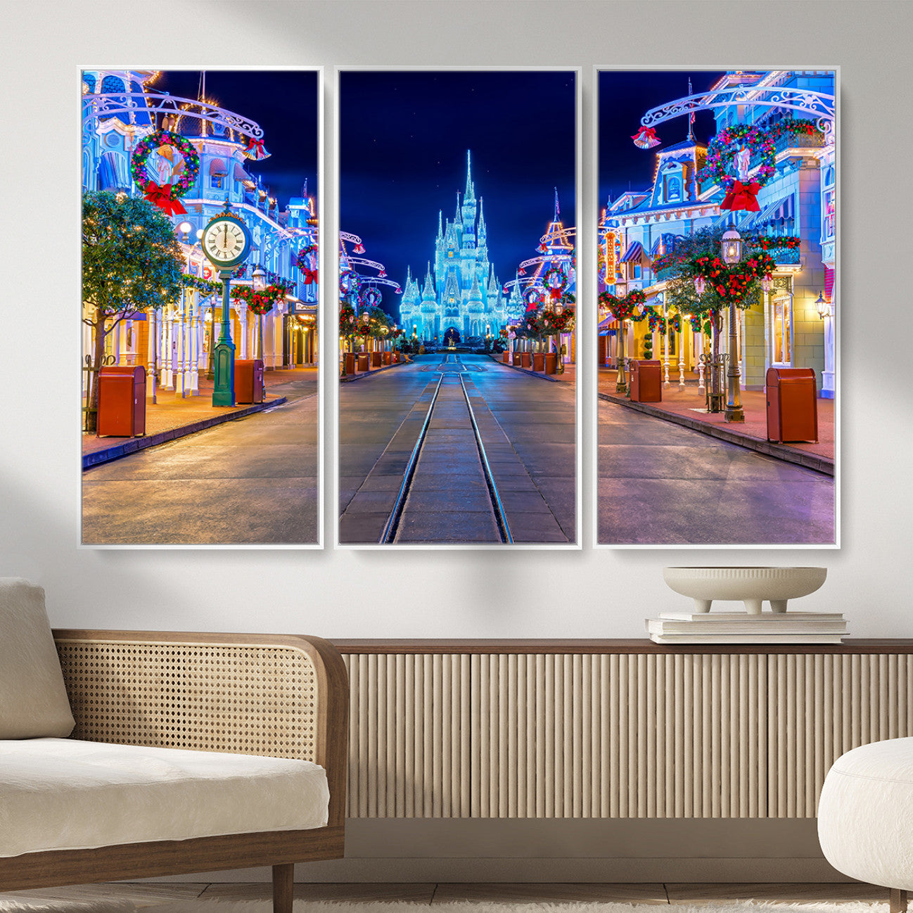 12470-MGV-CV-36X24 - Disney Castle Wall Art – Large Magic Kingdom Canvas Artwork, Fairytale Design, Kids Room Christmas Decor for Home, Office