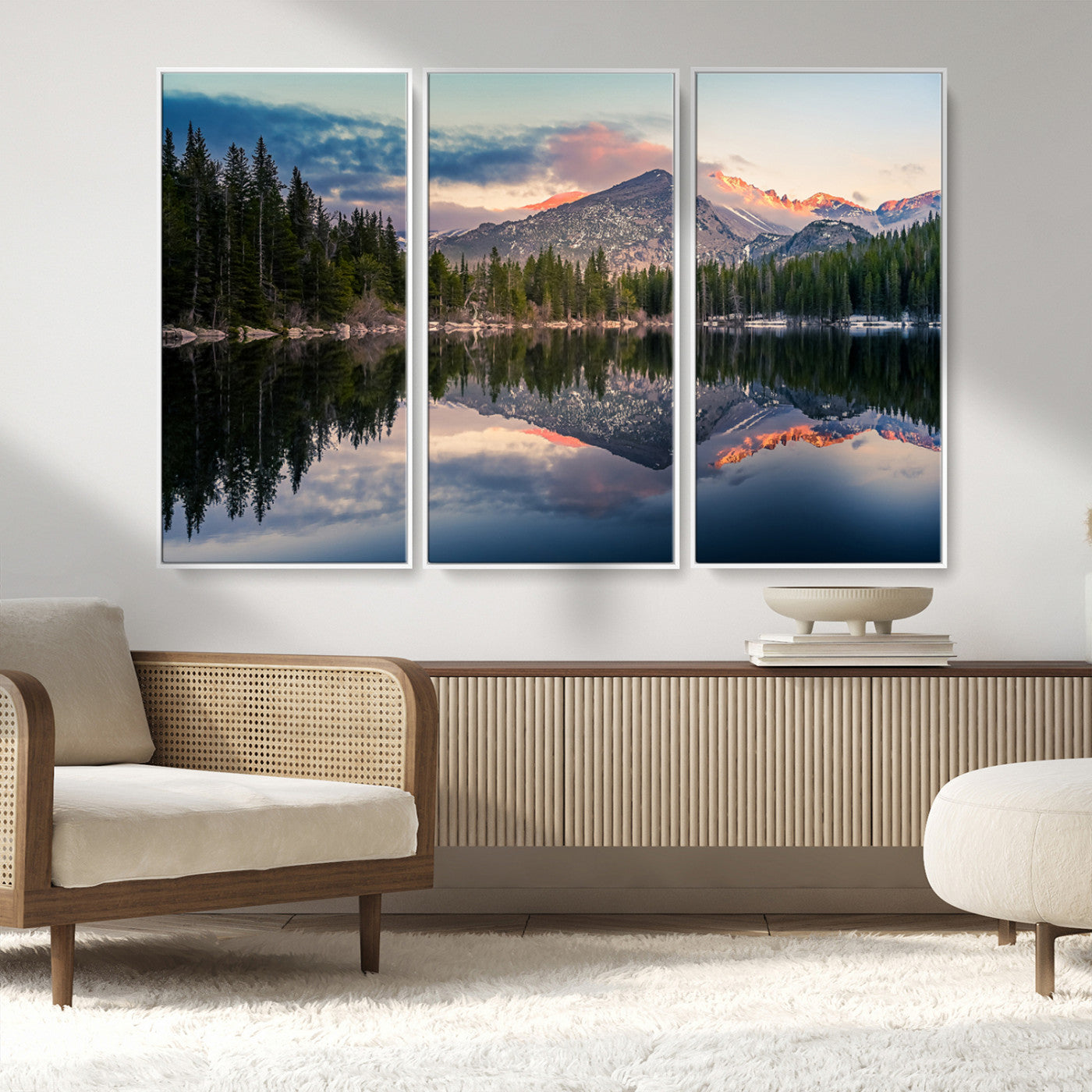 -Bear Lake Reflection at Rocky Mountain National Park Wall Art Canvas Print, Scenic Mountain