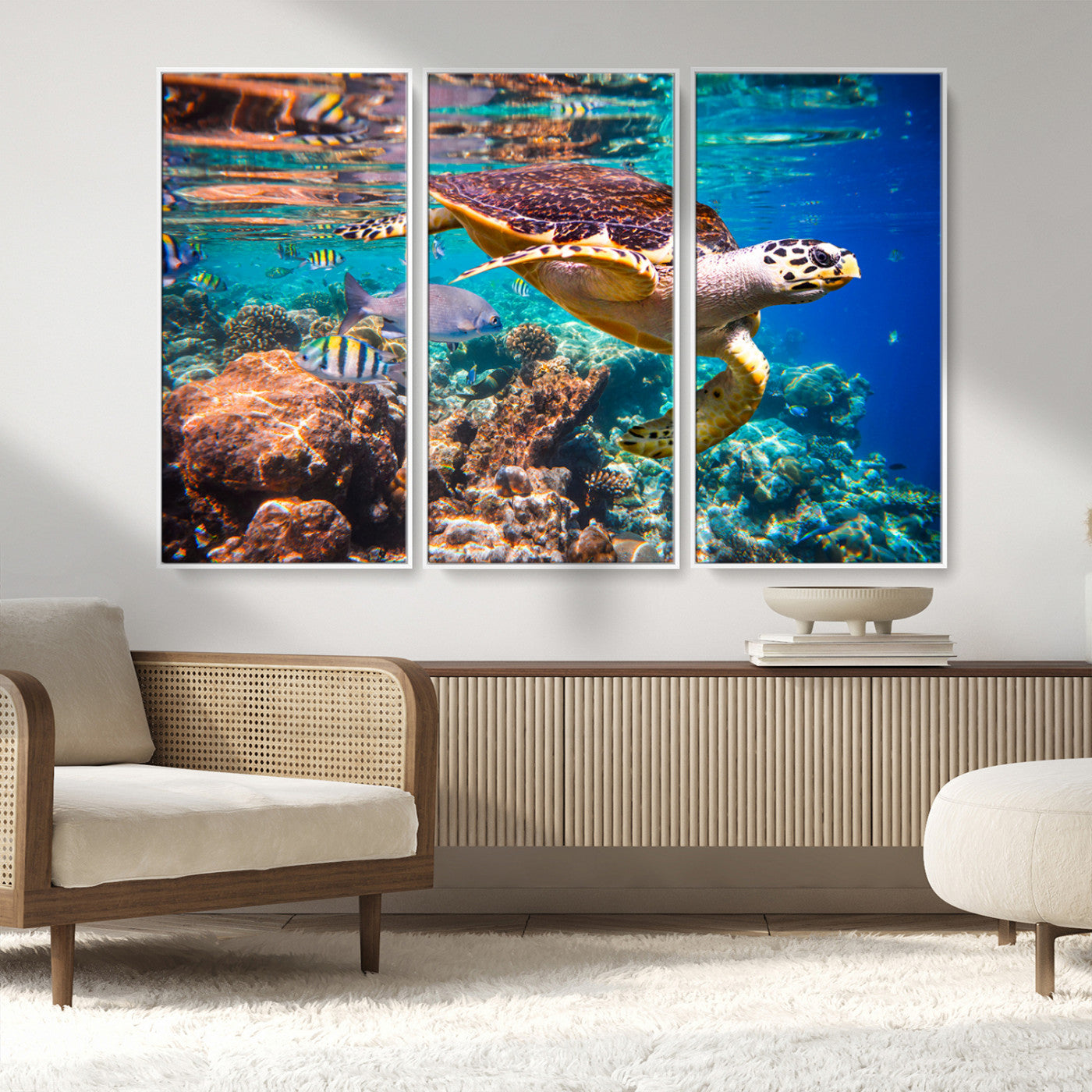 MGV-FC-48X32-3P - Sea Turtle Wall Art Canvas Print – Vibrant Ocean Coral Reef Décor, Ready to Hang