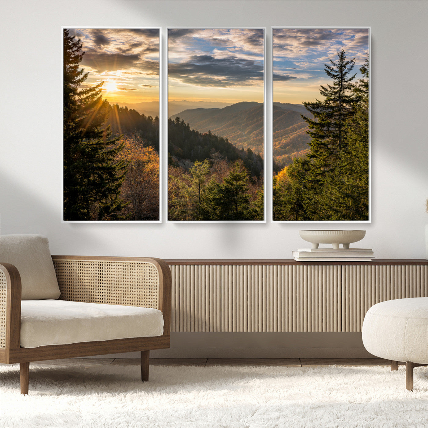 MGV-FC-48X32-3P - Sunrise Over the Smoky Mountains Canvas Wall Art – Breathtaking Scenic Landscape Photography in a