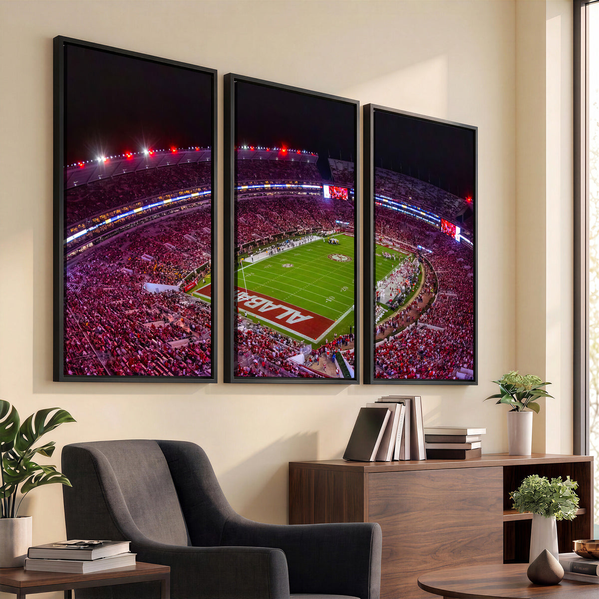 11343-MGV-CV-36X24 - Bryant-Denny Stadium Night Game Triple Canvas Wall Art | Alabama Crimson Tide Football