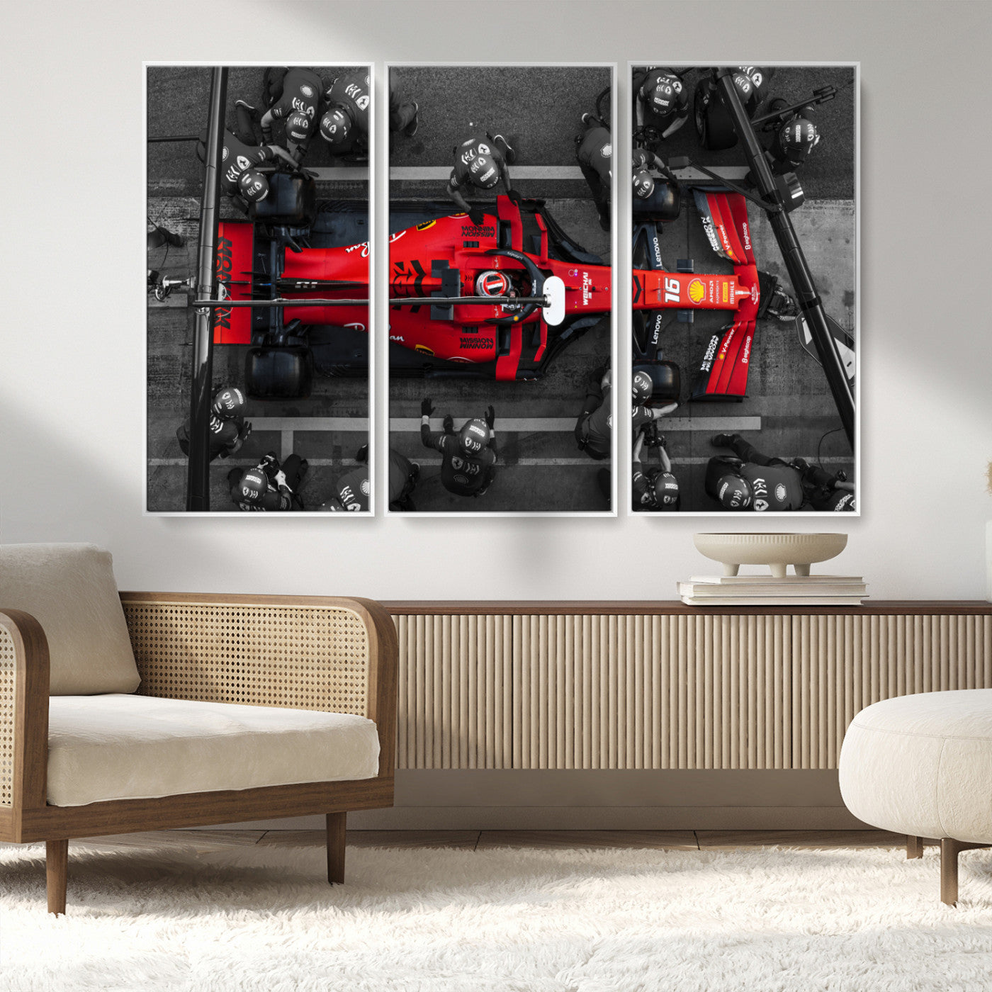 MGV-FC-48X32-3P - Ferrari Pit Stop Canvas Wall Art – Precision and Speed Captured in Bold Motorsport Imagery – Ready