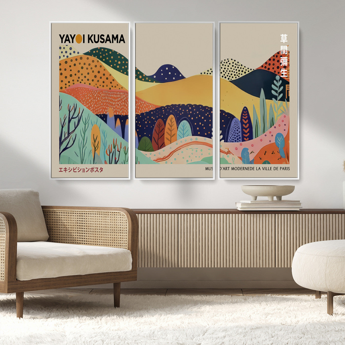 MGV-FC-48X32-3P - Framed Yayoi Kusama 1986 Wall Art Print – Japanese Wall Art Print, Wabi Sabi Yayoi Kusama Print -