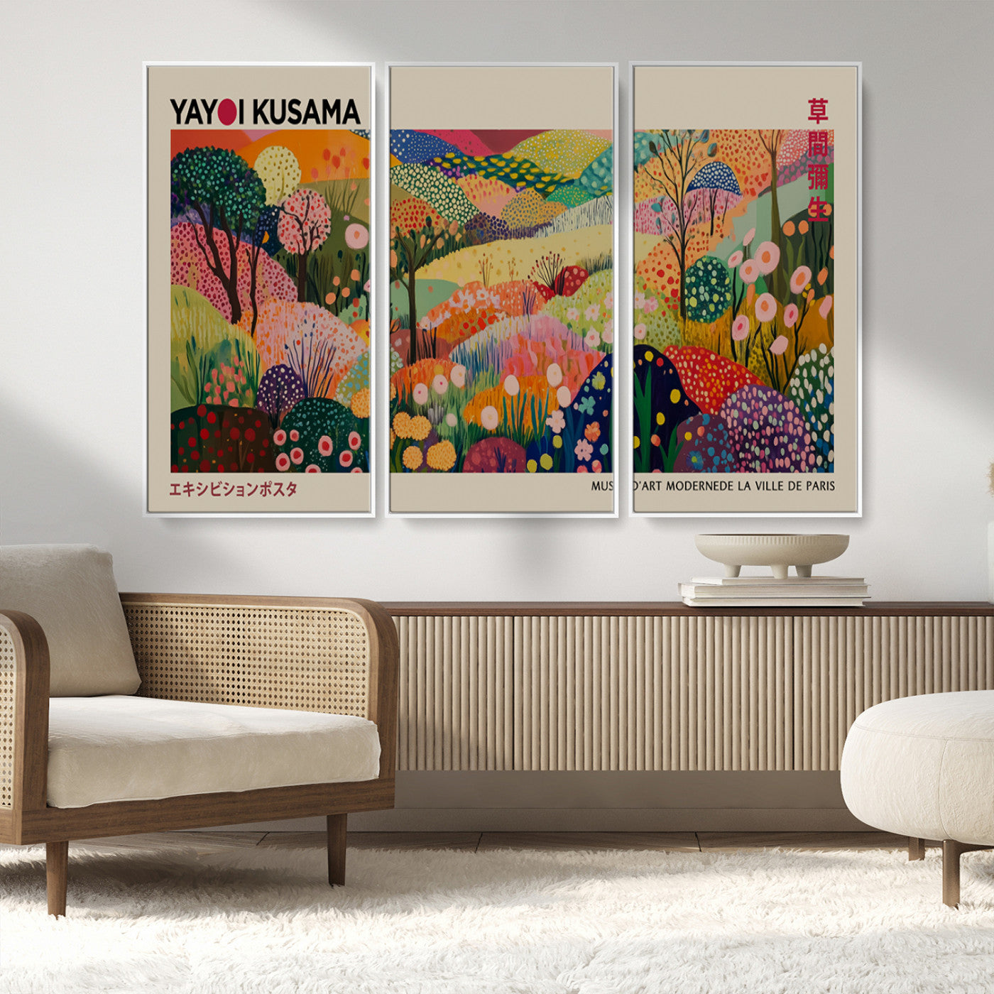 MGV-FC-48X32-3P - Framed Yayoi Kusama 1986 Wall Art Print – Japanese Wall Art Print, Wabi Sabi Yayoi Kusama Print -
