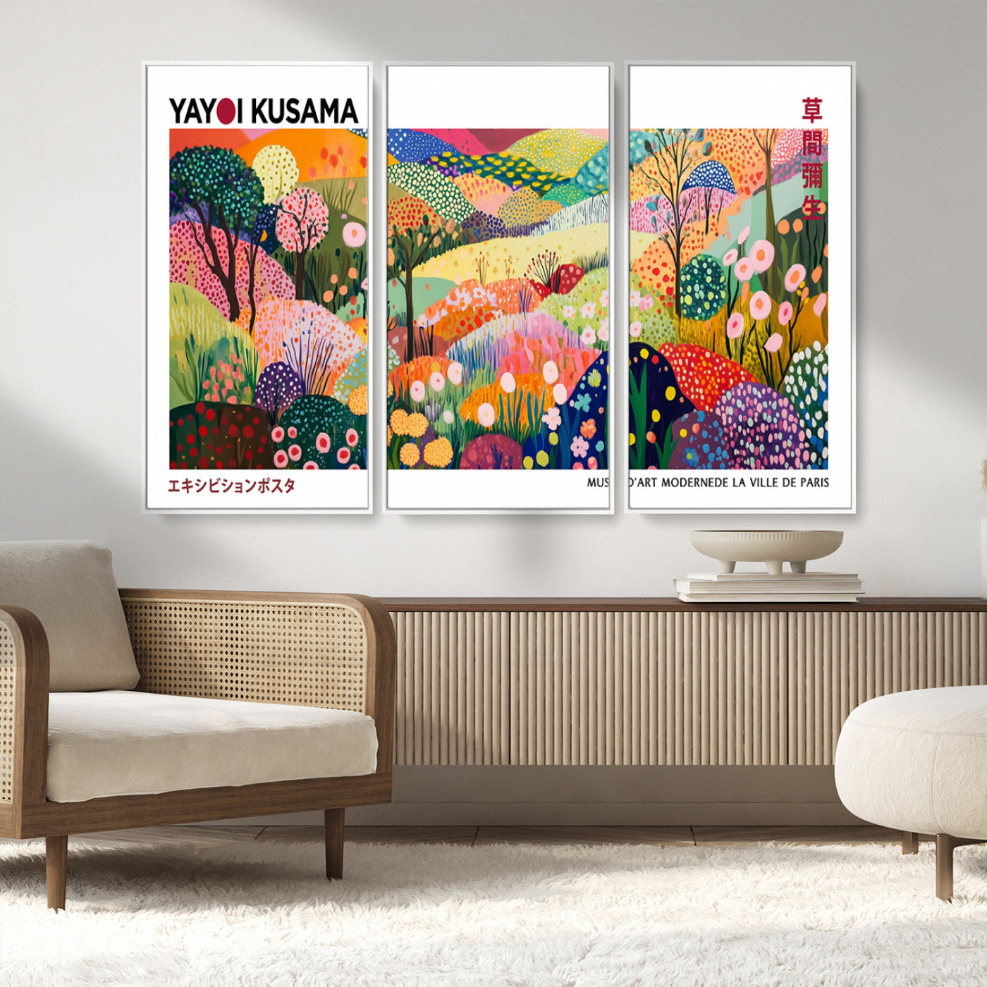 MGV-FC-48X32-3P - Framed Yayoi Kusama 1986 Wall Art Print – Japanese Wall Art Print, Wabi Sabi Yayoi Kusama Print -