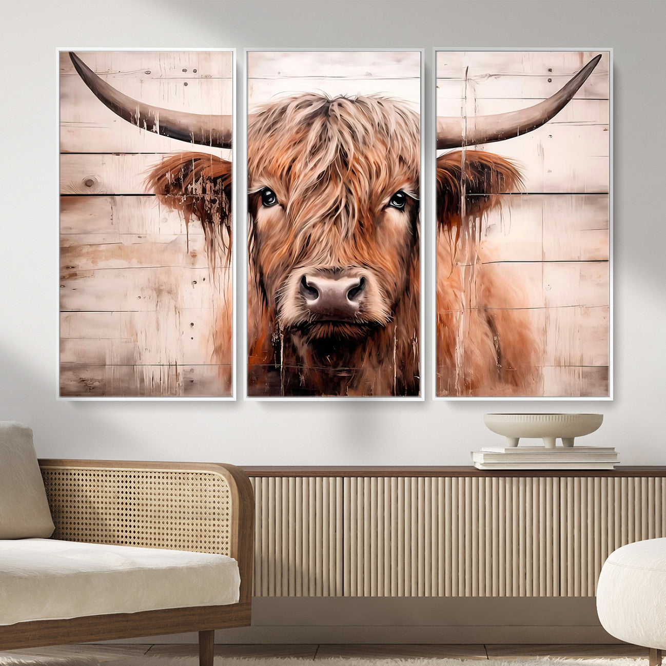 93730-MGV-CV-36X24 - Vintage Scottish Highland Cow Cattle Art Print Farmhouse Wall Art Canvas Print