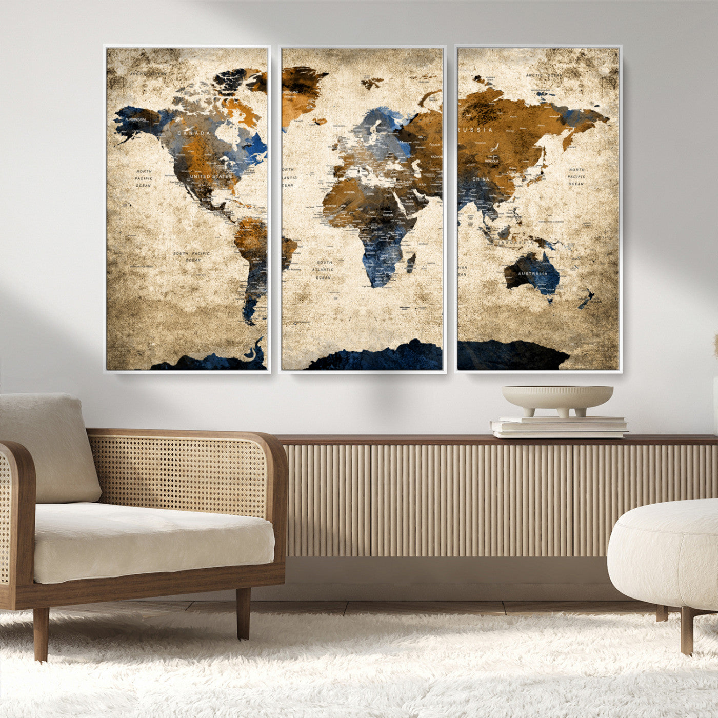 MGV-FC-48X32-3P - World Map Canvas Print – Framed Wall Art Anniversary Gift or Home Adventure Decor