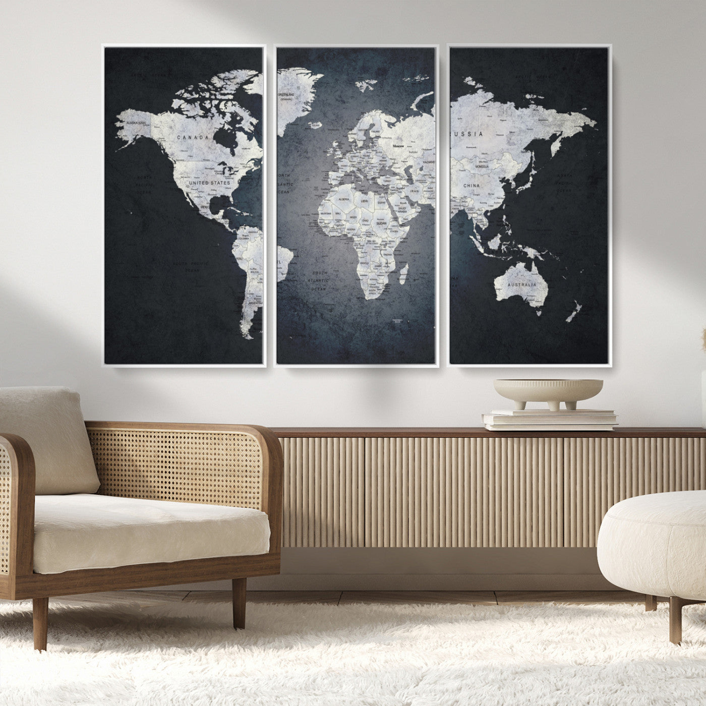 MGV-FC-48X32-3P - World Map Wall Art Canvas Print for Home and Office Decor