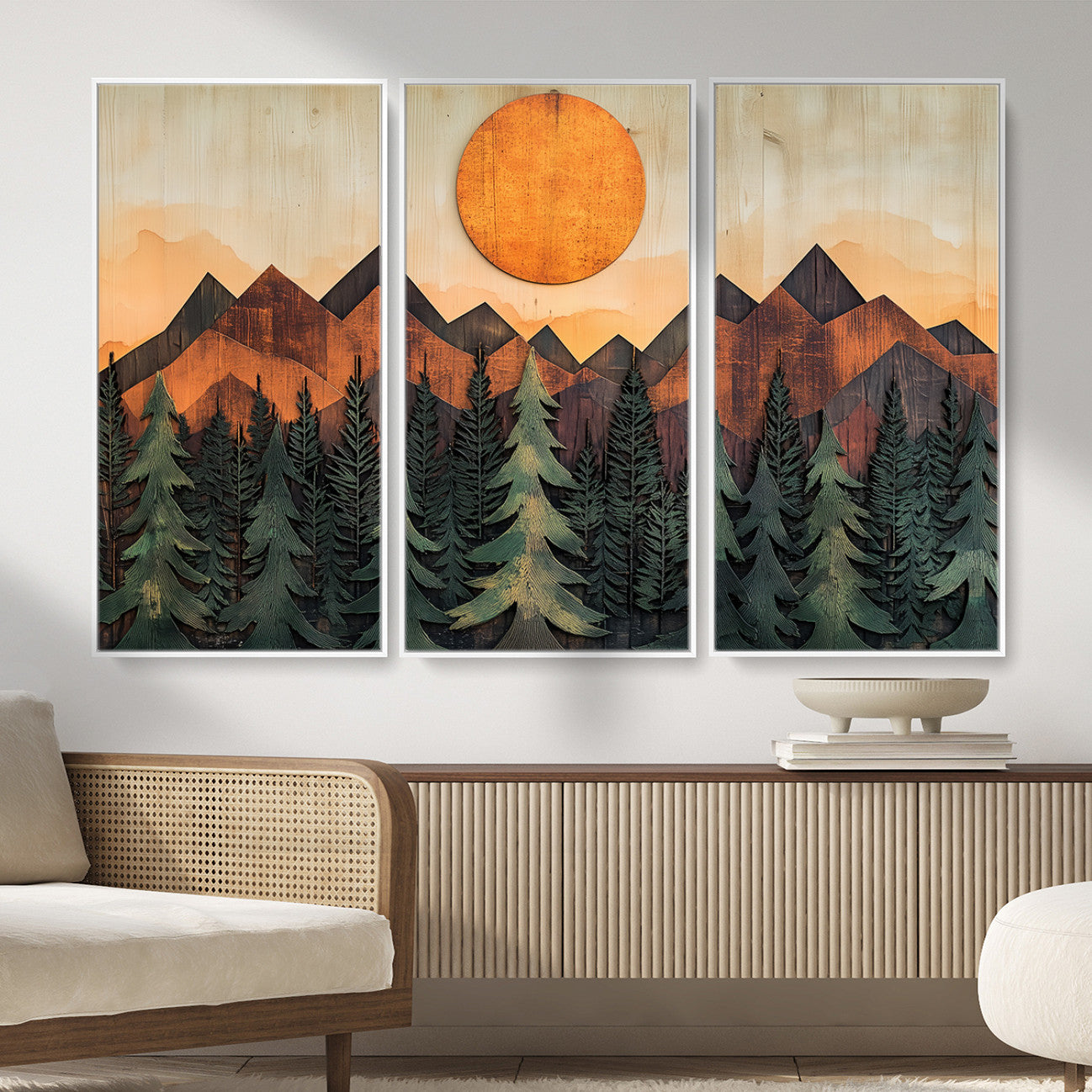 77739-MGV-CV-36X24 - Wood Style Sunset Mountain Landscape Canvas Wall Art Print - Nature Decor for Living Room, Office