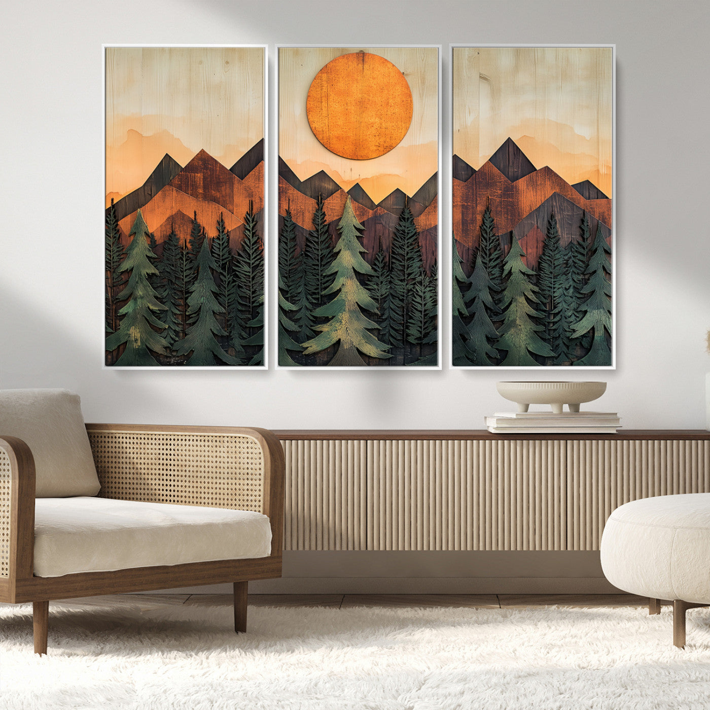 MGV-FC-48X32-3P - Sunset Mountain Landscape Canvas Wall Art Print - Nature Decor for Living Room, Office