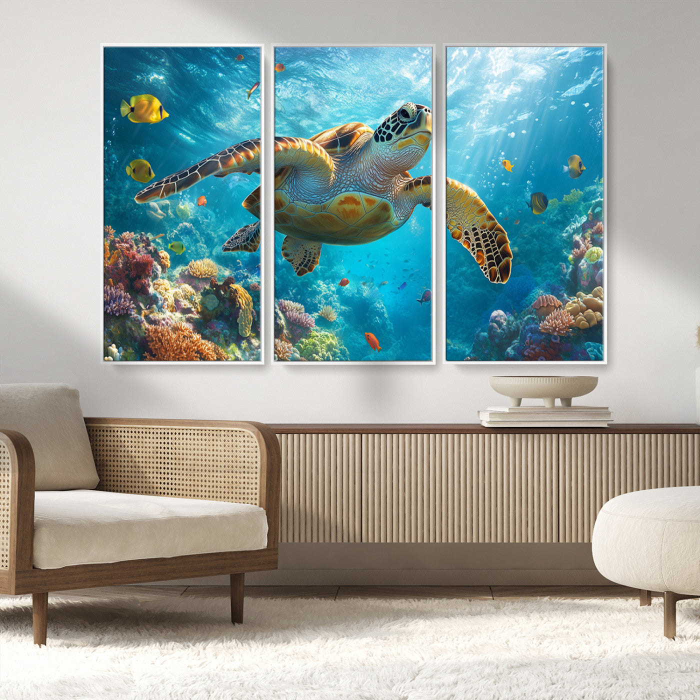 MGV-FC-48X32-3P - Sea Turtle Underwater Canvas Wall Art Print - Vibrant Ocean Wildlife Decor, Marine Wall Art