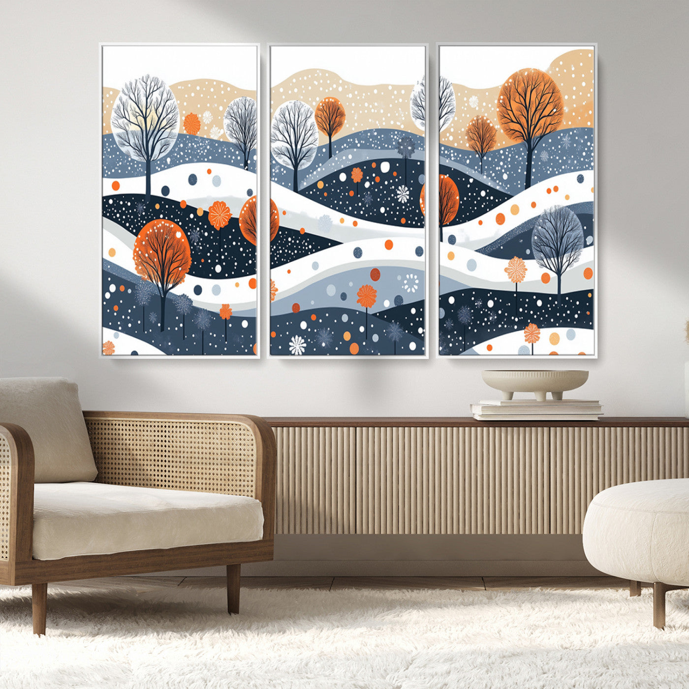 MGV-FC-48X32-3P - Abstract Winter Landscape Canvas Wall Art Print -  Large Colorful Nature Wall Decor