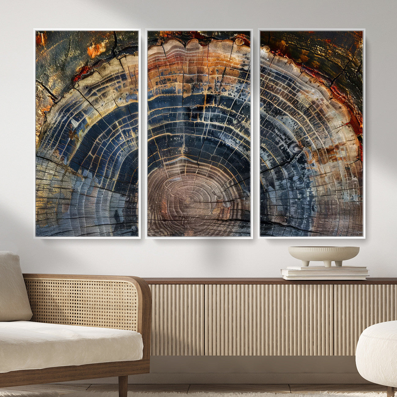 16193-MGV-CV-36X24 - Framed Wood Tree Ring Wall Art - Abstract Colorful Wood Ring Wall Decor for Minimalist Home Decor