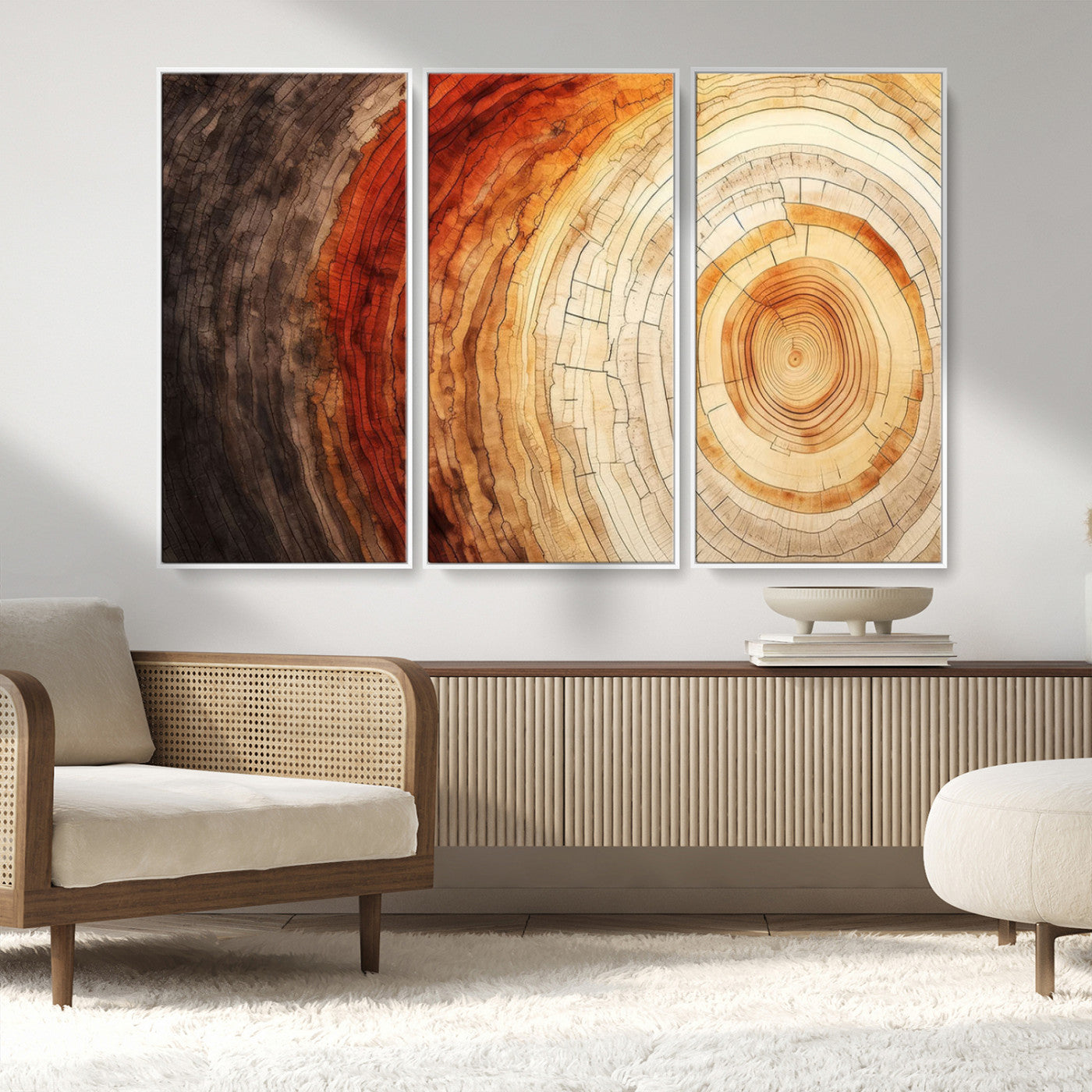 MGV-FC-48X32-3P - Tree Ring Print on Canvas Wall Art, Tree Stump Print, Wood Wall Art Living Room, Abstract Natural
