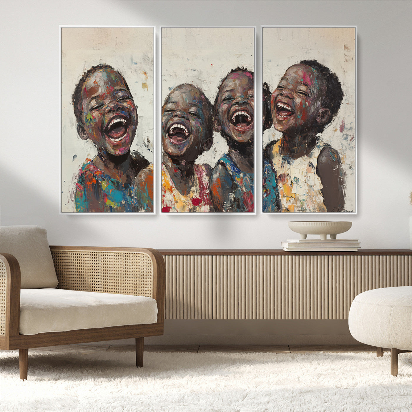 85256-MGV-CV-36X24-Shai Yossef Print - Joyful Childhood Canvas Wall Art - Expressive Impasto Painting of Laughing