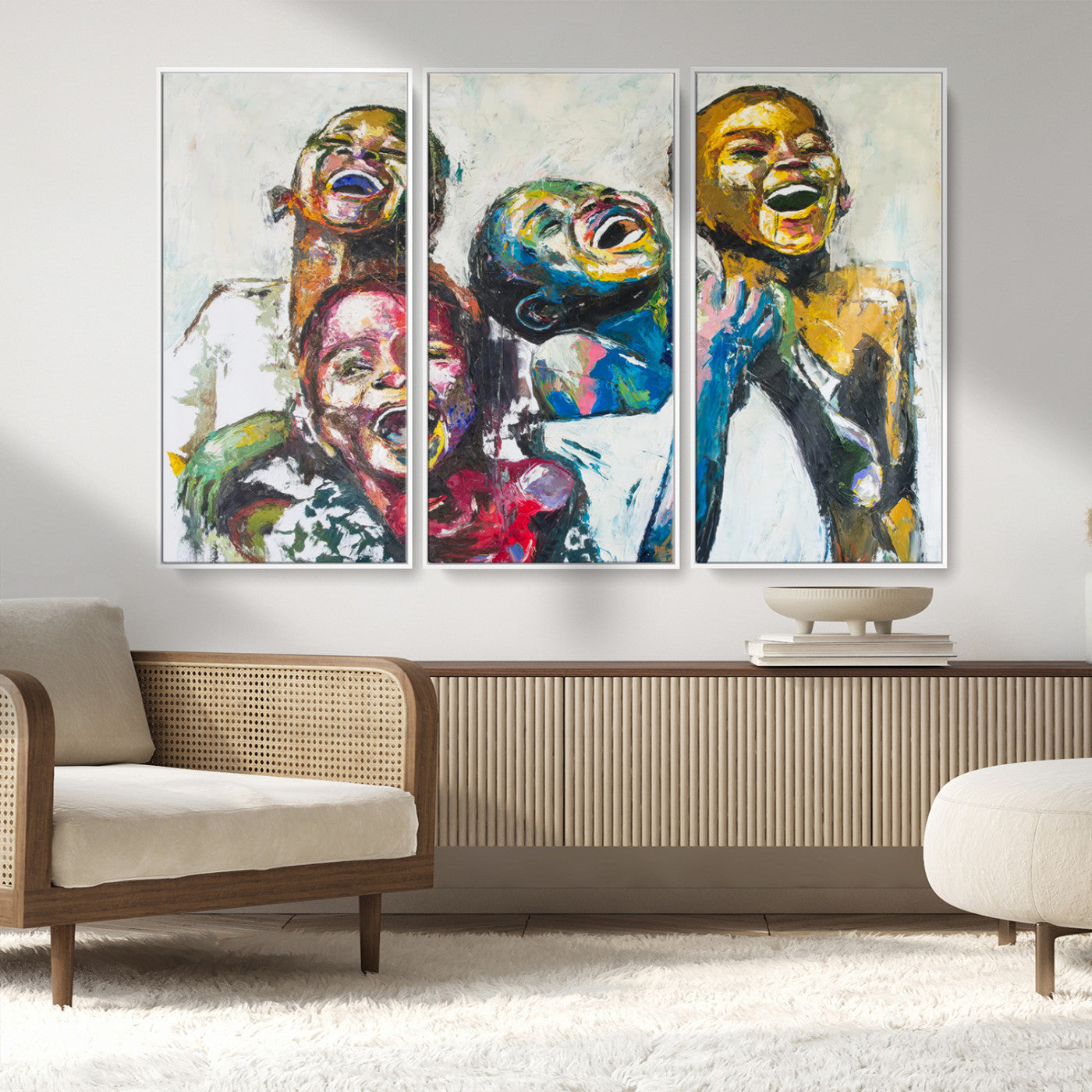 MGV-FC-48X32-3P - Shai Yossef Style Canvas Art - Joyful African Black Kids Impasto Painting with Vibrant Brushstrokes,