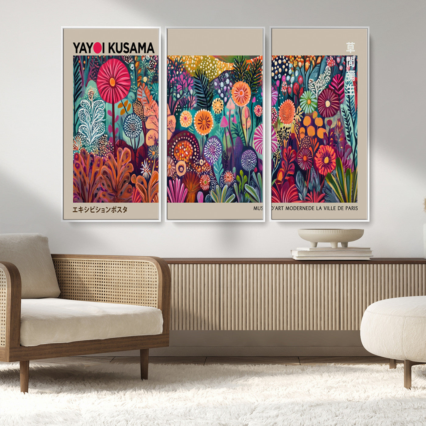 MGV-FC-48X32-3P - Yayoi Kusama Wall Art Canvas Print, Abstract Art, Large Yayoi Kusama Framed Wall Art Print, Japanese