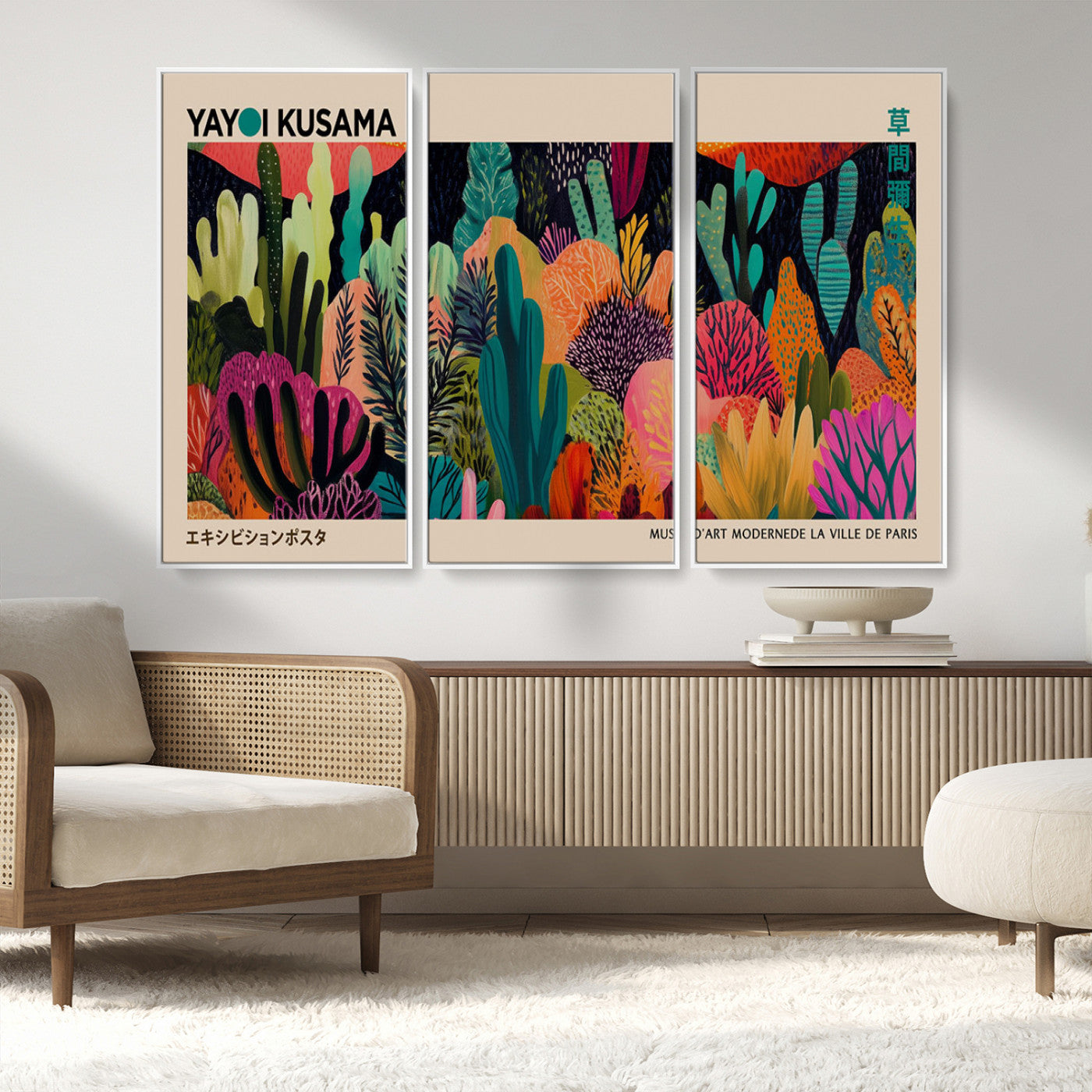 MGV-FC-48X32-3P - Yayoi Kusama Wall Art Canvas Print, Abstract Art, Large Yayoi Kusama Framed Canvas Print, Japanese